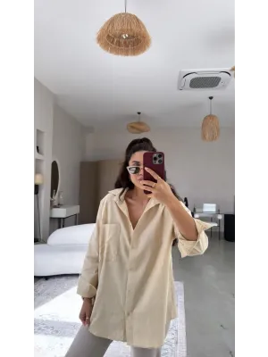 Kadın Tek Cepli Over Size Ketem Gömlek