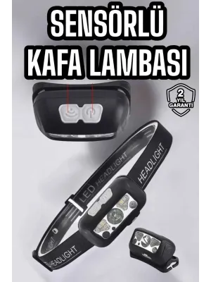Kafa Lambası Kamp Lambası Sensörlü Şarjlı Ayarlanabilir