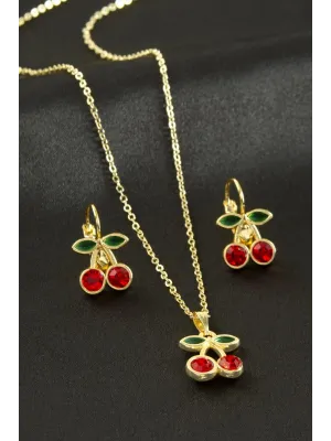 Kiraz Taşlı Set Kolye