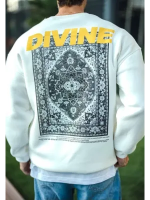 Kışlık Bisiklet Yaka Baskılı SweatShirt - Beyaz