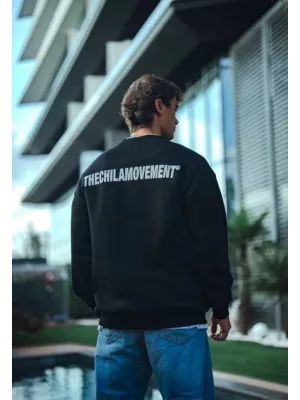 Kışlık Bisiklet Yaka Oversize Baskılı SweatShirt - Siyah