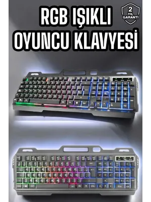 Led Işıklı Oyuncu Klavye Usb Girişli Rgb Işıklı Q Klavye Mouse Hediyeli