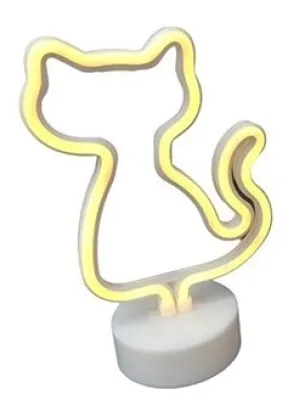 Neon Işıklı Kedi Lamba Pil+usb Pembe Işık Mz-122