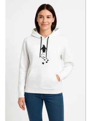 Nihilist Penguen Temalı Oversize Kapüşonlu Sweatshirt - Beyaz