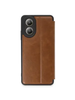 Oppo A38 Kılıf Flip Cover - Taba