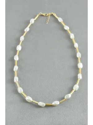 Oval Metal İnci Kolye