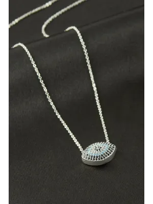 Oval Zirkon Taşlı Kolye