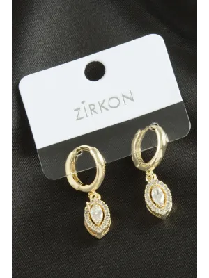 Oval Zirkon Taşlı Küpe
