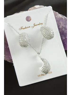 Oval Zirkon Taşlı Lüks Set Kolye