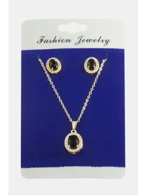 Oval Zirkon Taşlı Set Kolye