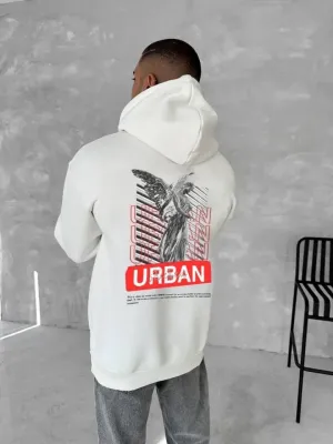 Oversize Üç İplik Kapüşonlu SweatShirt - Beyaz