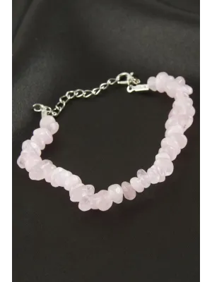 Pembe Kuvars Kırık Doğaltaş Bileklik