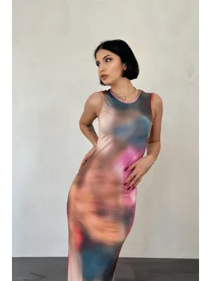 Renkli Batik Desenli Elbise