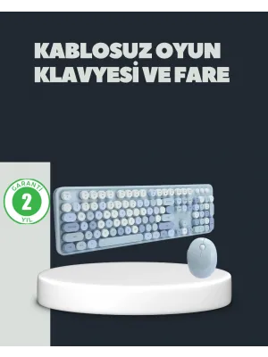 Retro Daktilo Stilli Kablosuz Klavye Mouse Seti – Sessiz Ve Şık