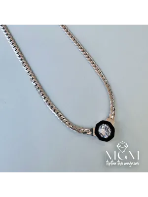 Rodyum Zirkon Taşlı Çelik Çelik Kolye 40+5 Cm - Kl0188