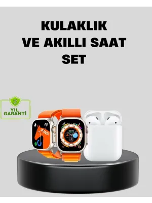 S8 Ultra Akıllı Saat Ve Bluetooth Kablosuz Kulaklık 2’li Set