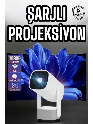 Şarjlı Projeksiyon Oyun Sinema Projektörü 4k Hd Görüntü Kaliteli