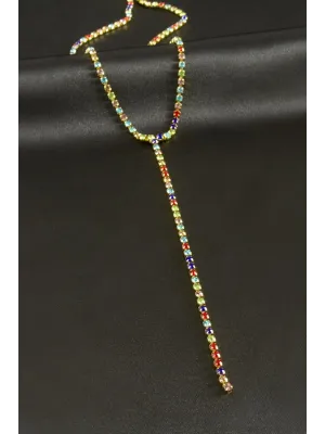 Şerit Taşlı Çelik Y Kolye 2 mm
