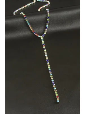 Şerit Taşlı Çelik Y Kolye 4 mm