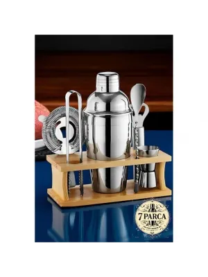 Shaker Kokteyl Set - 7 Parça 550 ML Shaker Coctail Set Bambu Standlı 721826