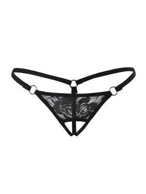 Siyah Dantelli Özel Bölgesi Açık G-String IEG1167