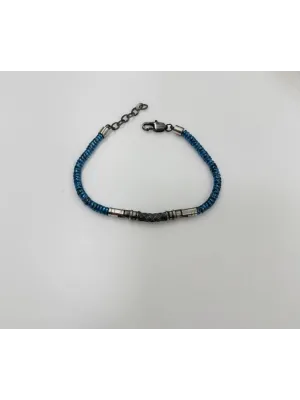 Siyah Deri / Çelik  Erkek Deri Bileklik 20 Cm  - Ebl0035