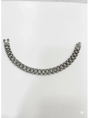 Siyah Deri  / Çelik  Erkek Deri Bileklik 20 Cm  - Ebl0039