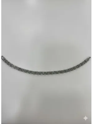 Siyah Deri / Çelik  Erkek Deri Bileklik 20 Cm  - Ebl0043