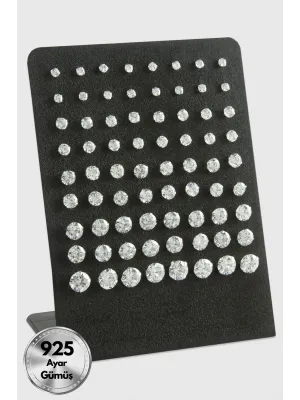 Tek Taş 925 Ayar Gümüş Küpe 72 Adet