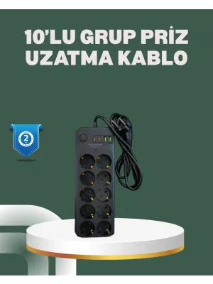 Termal Koruma Sistemli Usb Type-c 10’lu Grup Priz 2m 2500w Güç Kapasiteli