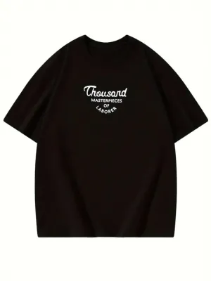 Thousand Baskılı Oversize Bisiklet Yaka T-shirt - Siyah