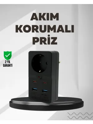 Tip Akım Koruma Prizi 10a 2500w Usb Type C Destekli