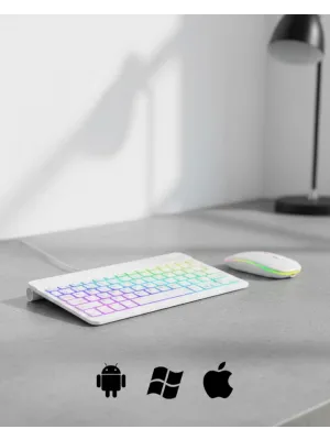 Türkçe Q Aydınlatmalı Klavye Mouse Seti Kablosuz Bluetooth Destekli