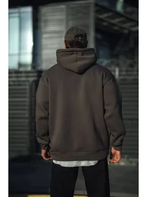 Üç İplik Penye Kapşonlu Basic SweatShirt - Antrasit