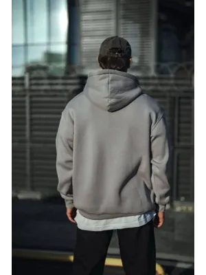 Üç İplik Penye Kapşonlu Basic SweatShirt - Boyalı Gri