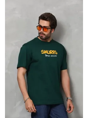Unisex Basic Bisiklet Yaka Oversize T-Shirt - Yeşil