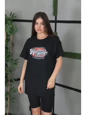 Unisex Baskılı Oversize T-Shirt - Siyah