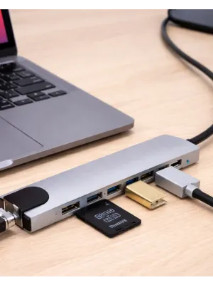 Usb C Çoklu Port Adaptör Hdmı Usb Ethernet Sd Kart Hub