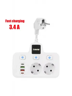 Vtn-503 Akım Korumalı Duvar Tipi Priz 2x Usb 2x Priz Typce 20w