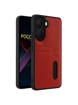 Xiaomi Poco X7 Pro Kılıf Sara Kartvizitli Deri Kılıf - Kırmızı
