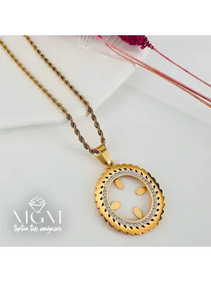 Zirkon Taşlı Çelik Çelik Kolye 40+5 Cm - Kl0196