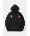 10 Kasıma Özel Üç İplik Kapşonlu Baskılı SweatShirt - Siyah