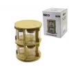 10 Pcs Yuvarlak - Döner Standlı Cam - Bambu Kapak Tuzluk - Baharatlık Bambu Stand
