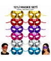 12'li Metalik Venedik Toptan Parti Maskesi Seti – 6 Renk Karışık