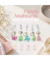 12 Adet Figürlü Anahtarlık Mix = Desen - Renk