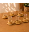 12 Parça Çay Seti - Bambu Bardak Altığı - Çift Cidarlı Cam - 150 ml