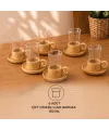 12 Parça Çay Seti - Bambu Bardak Altığı - Çift Cidarlı Cam - 150 ml