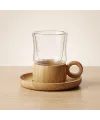 12 Parça Çay Seti - Bambu Bardak Altığı - Çift Cidarlı Cam - 150 ml