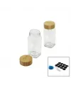 12 Pcs Takım Kare Cam Baharatlık - Tuzluk Bambu Kapaklı