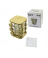12pcs Kare Döner Standlı Cam - Bambu Kapak Tuzluk - Baharatlık Bambu Stand